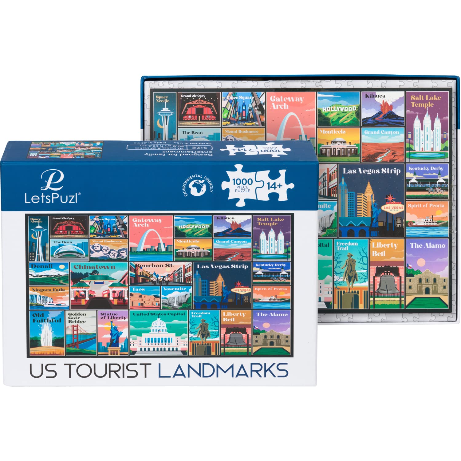 1000 Piece US Landmark Jigsaw Puzzle for Adults - Travel Themed Challenging Puzzle with 4 Bonus Items (20