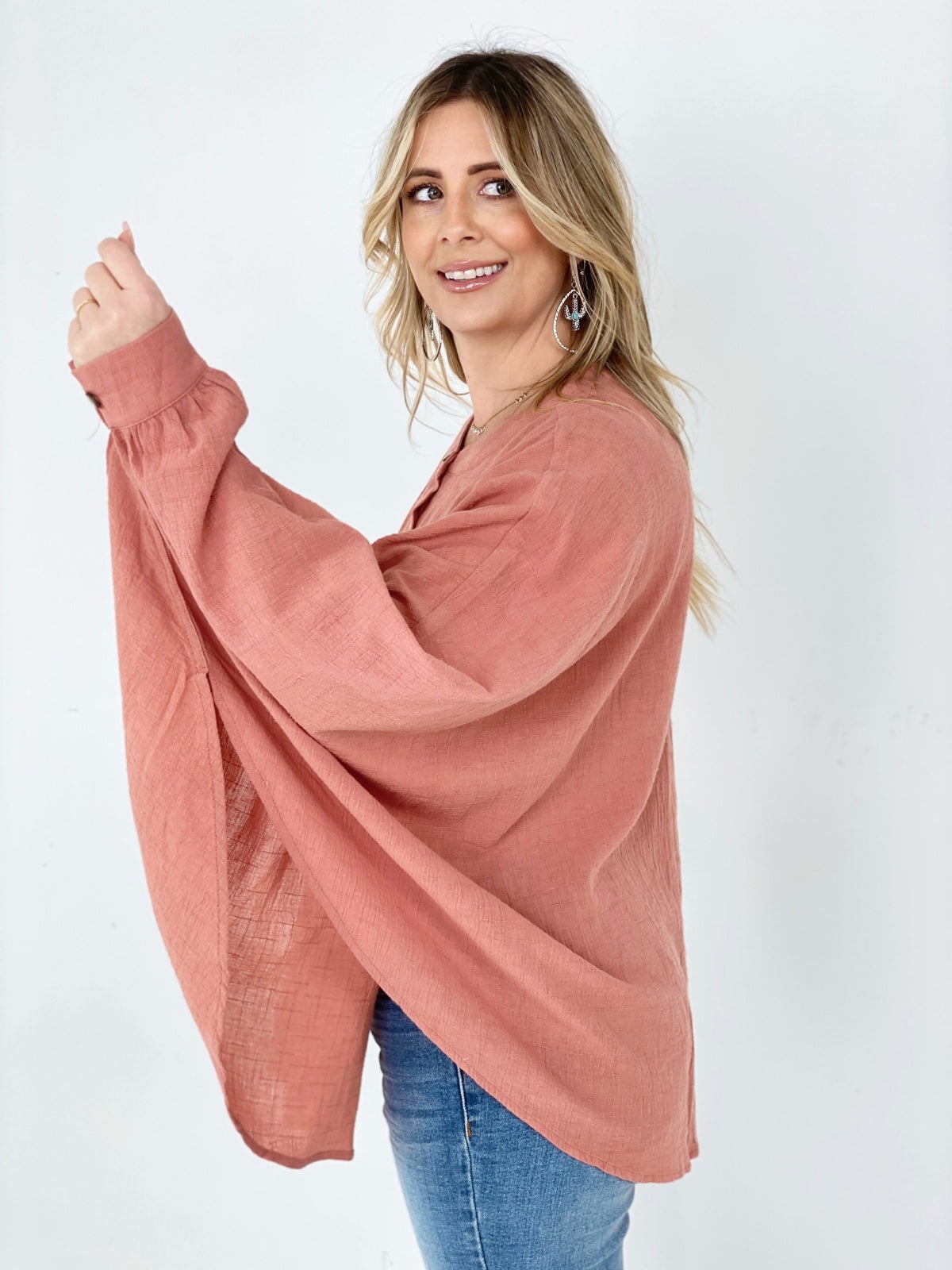 Stylish Oversized Cotton Linen Top for Women - Comfortable Textured Blouse for Casual Wear, Work & Travel