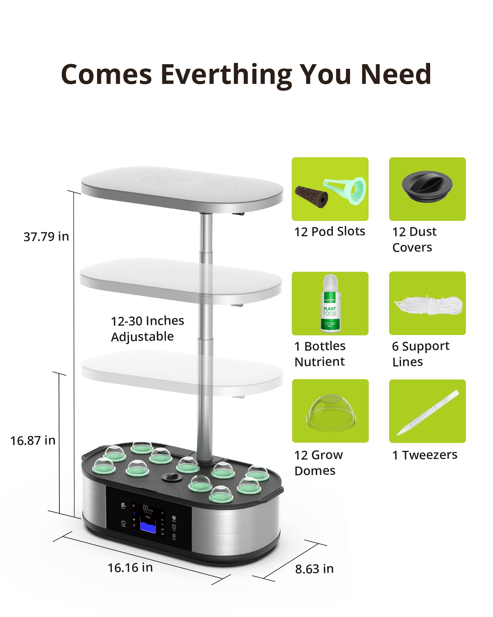 Smart WiFi Hydroponics Growing System - 12 Pod Indoor Herb Garden Kit with APP Control, 30W Full Spectrum LED Grow Lights & Silent Pump for Home, Kitchen, Office - Automatic Timer for Fresh Basil, Mint, Lettuce & More