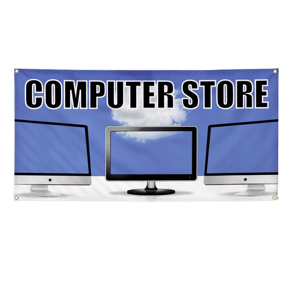 Durable Vinyl Banner for Outdoor Advertising - Weatherproof, Industrial Yard Signs with 10 Grommets (60x144 Inches, Blue) - Perfect for Computer Stores, Business Promotion & Event Signage