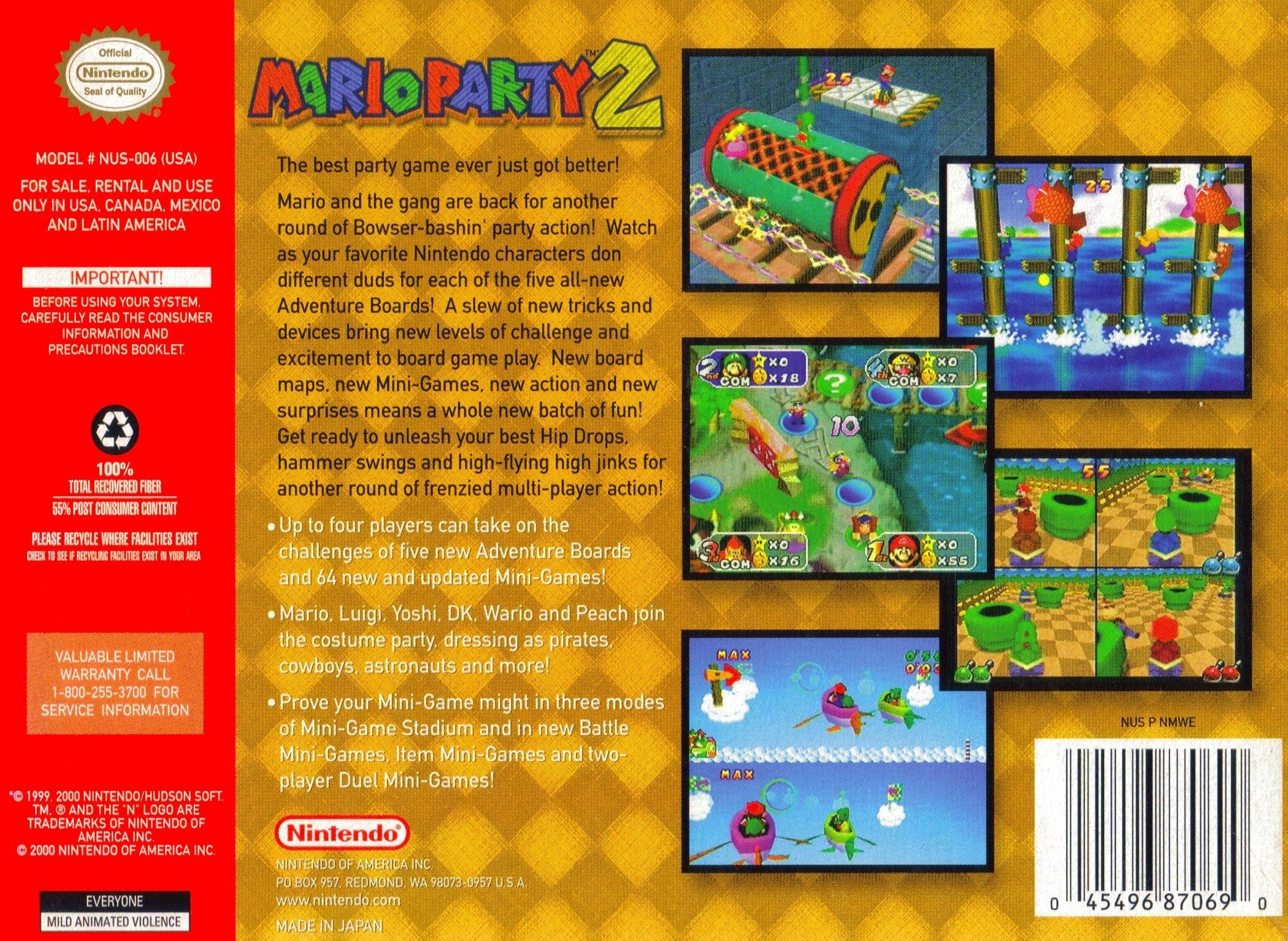 Used Mario Party 2 N64 Video Game - Classic Nintendo 64 Multiplayer Party Game for Family Fun & Nostalgic Gaming Nights