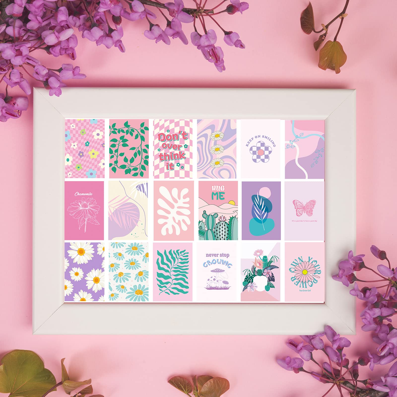 60 Pcs Aesthetic Wall Collage Kit - Pastel Pink Danish Posters, 4x6 Inch Preppy Room Decor for Women & Teens - Perfect for Bedroom, Dorm, Office & Gift Ideas