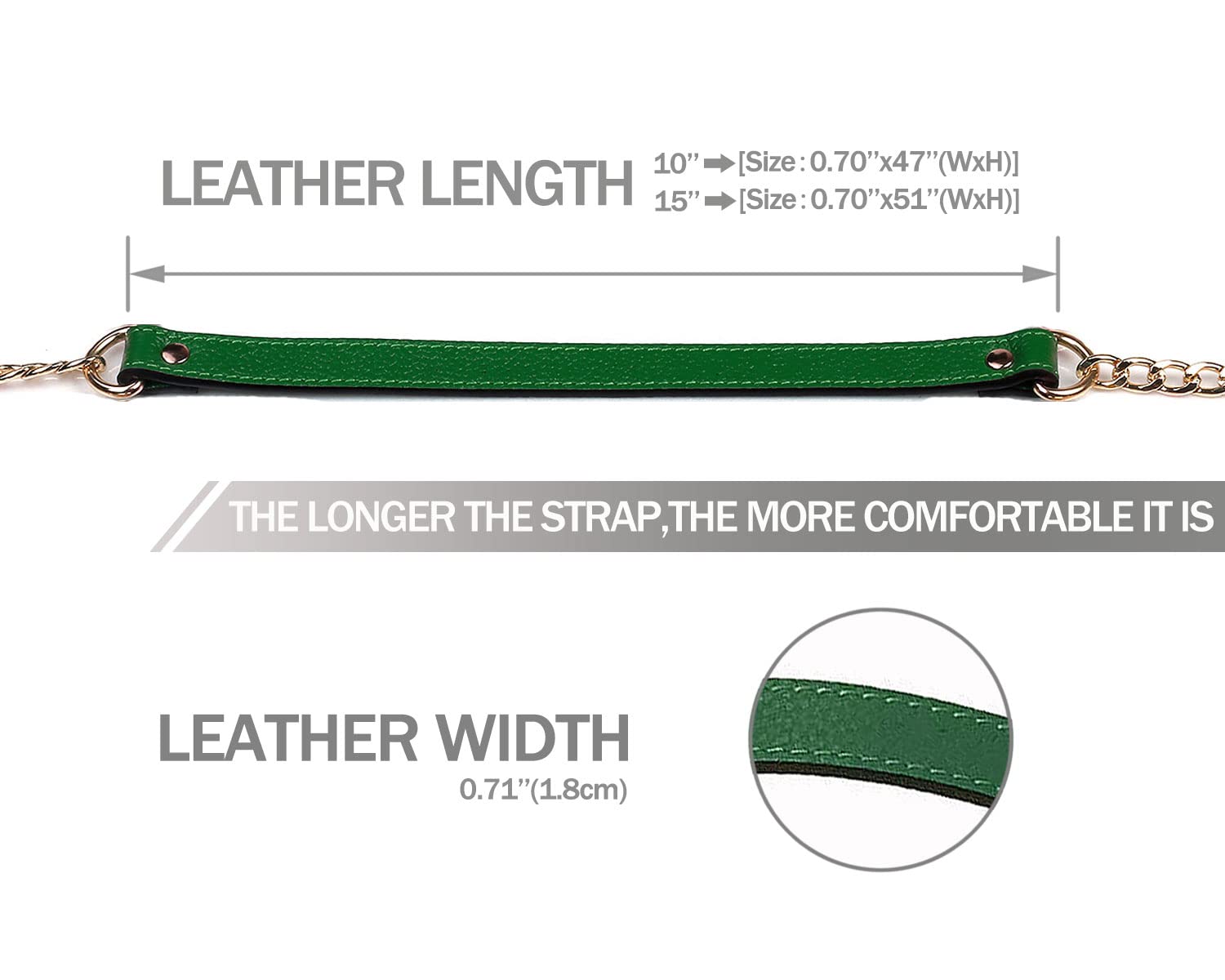 VanEnjoy 18MM Replacement Chain & Genuine Leather Shoulder Crossbody Strap for Handbags, Purses & Totes - Adjustable & Durable (Green) | Perfect for Everyday Use, Work, Travel & Special Occasions
