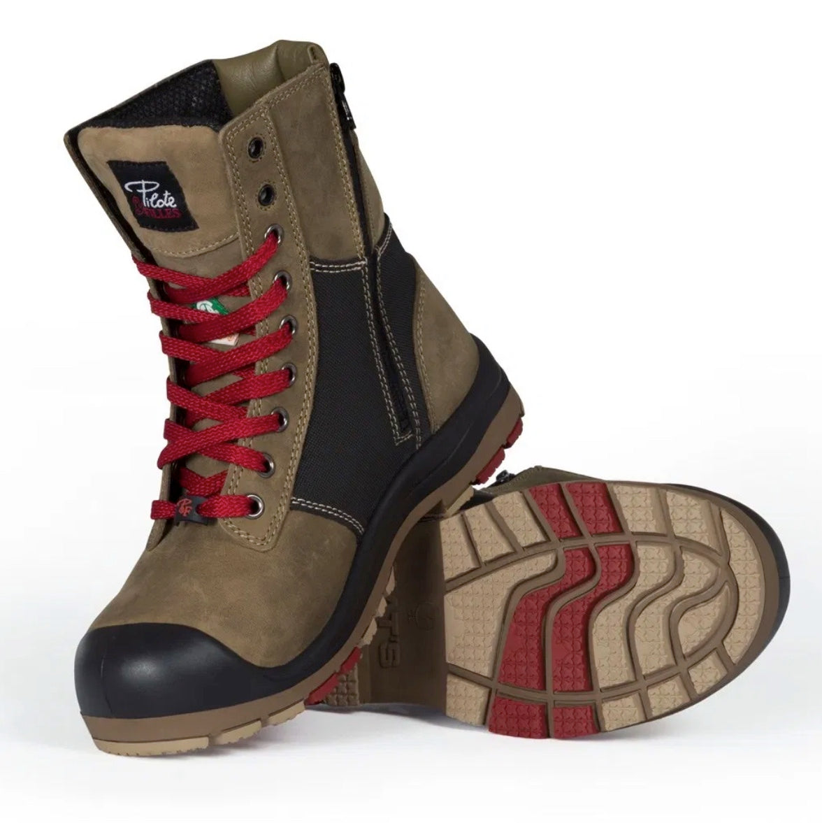 P&F 368 Kaki Women's 8 Steel Toe Work Boots with Side Zipper - Durable Safety Shoes for Construction, Warehouse & Outdoor Work