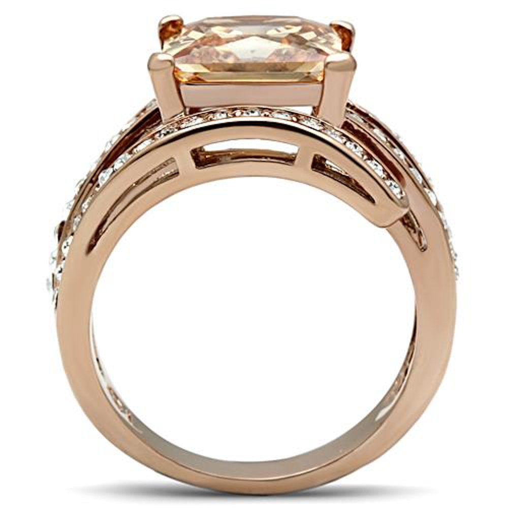 Marimor Women's Stainless Steel Rose Gold Princess Cut Champagne Zirconia Cocktail Ring - Elegant Jewelry for Parties, Weddings & Special Occasions