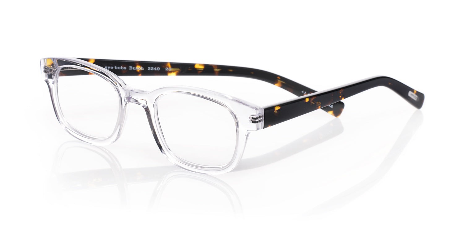 Biff Narrow Color 20 Eyeglasses - Crystal Clear Front with Demi Tortoise Temple Frames | Lightweight & Stylish for Work, Reading & Everyday Wear