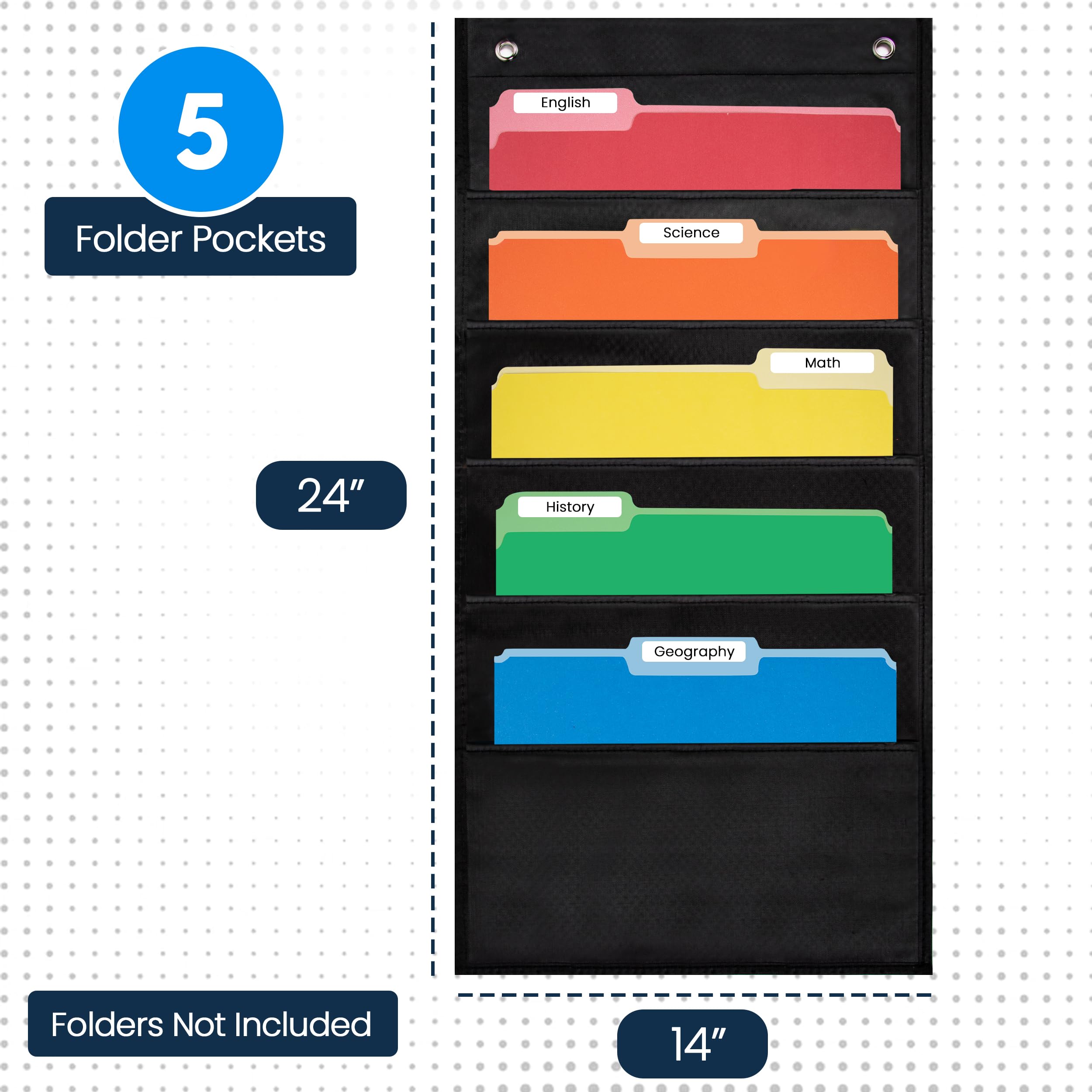 Essex Wares 5-Pocket Wall File Organizer Chart - Black Hanging File Folder Holder (14