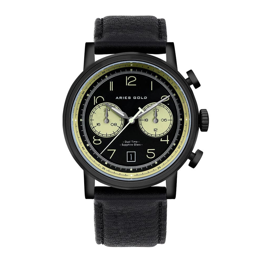 ARIES GOLD URBAN JOURNEY G 1025 BK Men's Black Leather Strap Watch - Stylish Casual & Business Timepiece for Everyday Wear