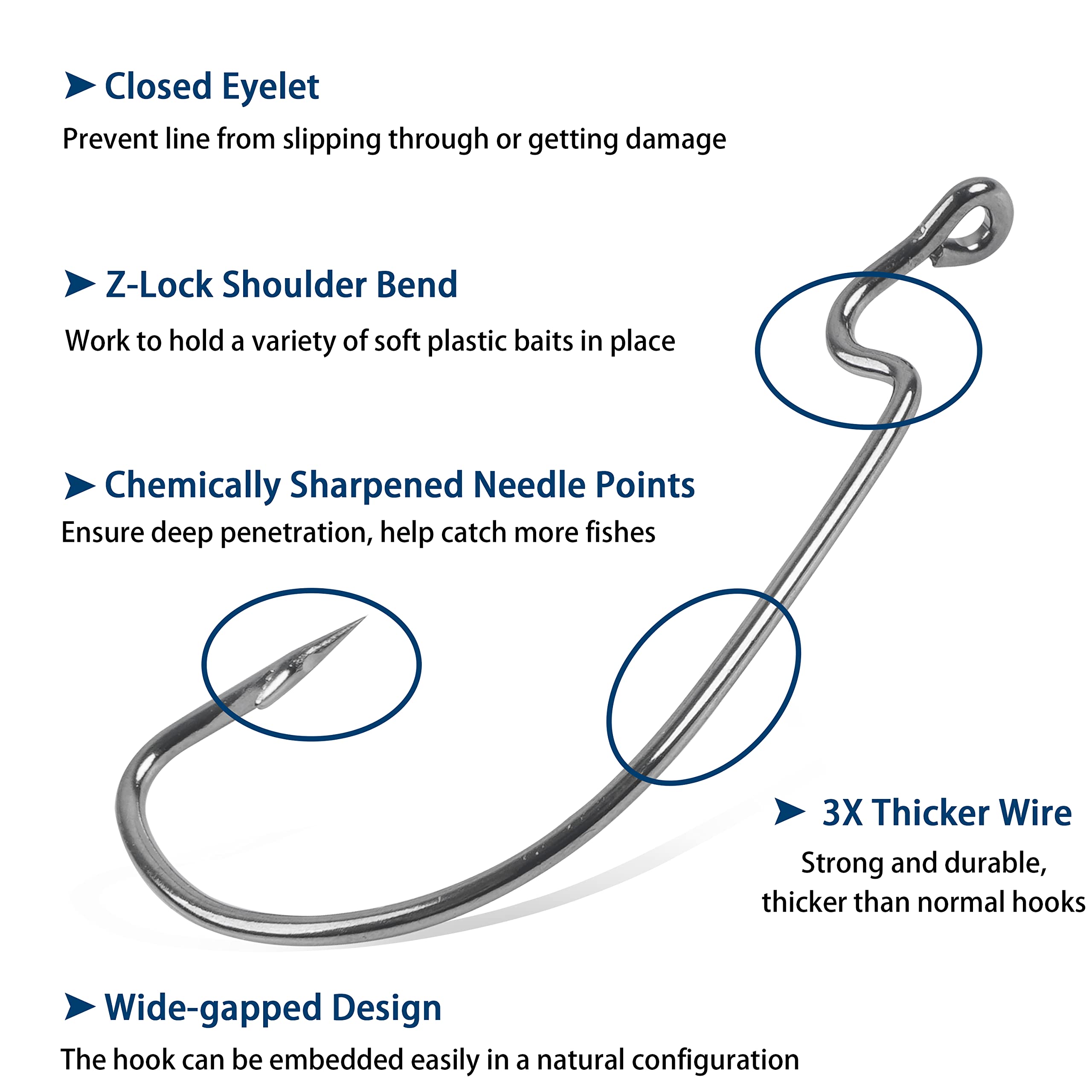 Premium Bass Fishing Hooks - 50/100pcs Offset Worm Hooks 3X Strong High Carbon Steel - Sharp & Durable for Bass, Trout, Walleye - Ideal for Soft Plastic Bait, Jig, Texas Rig Fishing - Size 1/0-5/0 - Perfect for Freshwater & Saltwater Angling Adventures