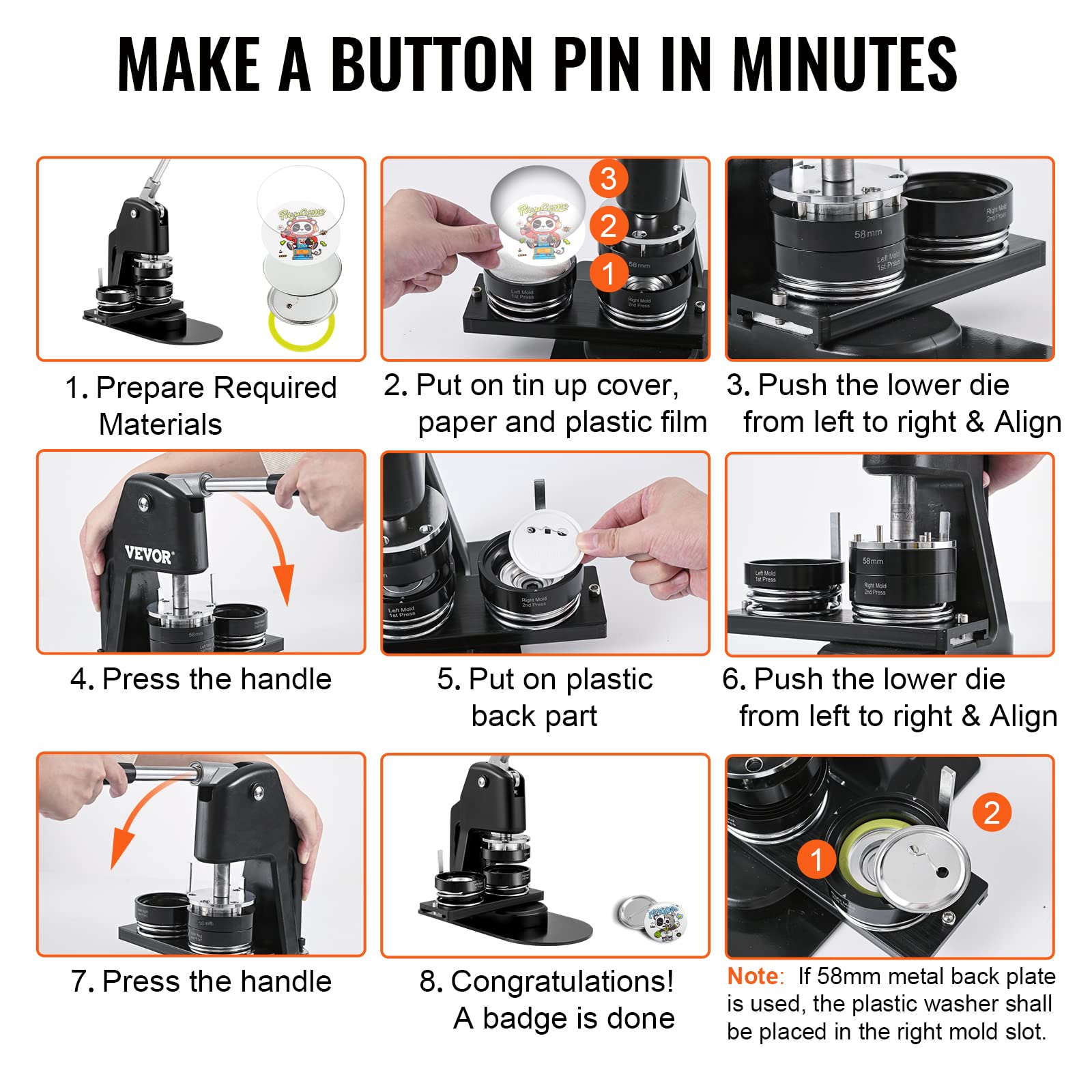 VEVOR Button Maker Machine Kit - 1.25 & 2.25 Inch Badge Press with 500pcs Button Parts, Circle Cutter & Magic Book - DIY Pin Making Supplies for Kids Crafts, School Projects & Party Favors - Perfect for Custom Buttons, Gifts & Event Souvenirs