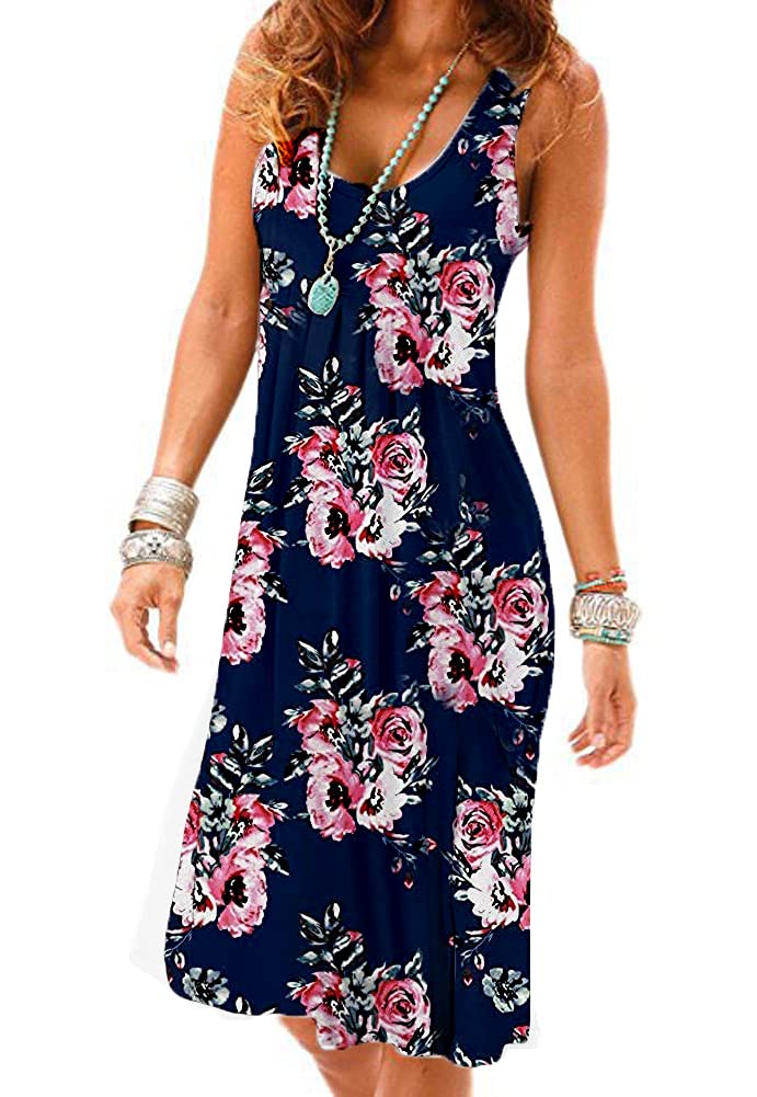Camisunny Women's Casual Loose Tank Dress - Sleeveless Beach Vacation Sundress with U-Neck & Pleated Swing Design | Soft Summer Dress for Pool Party, Travel & Outdoor Activities