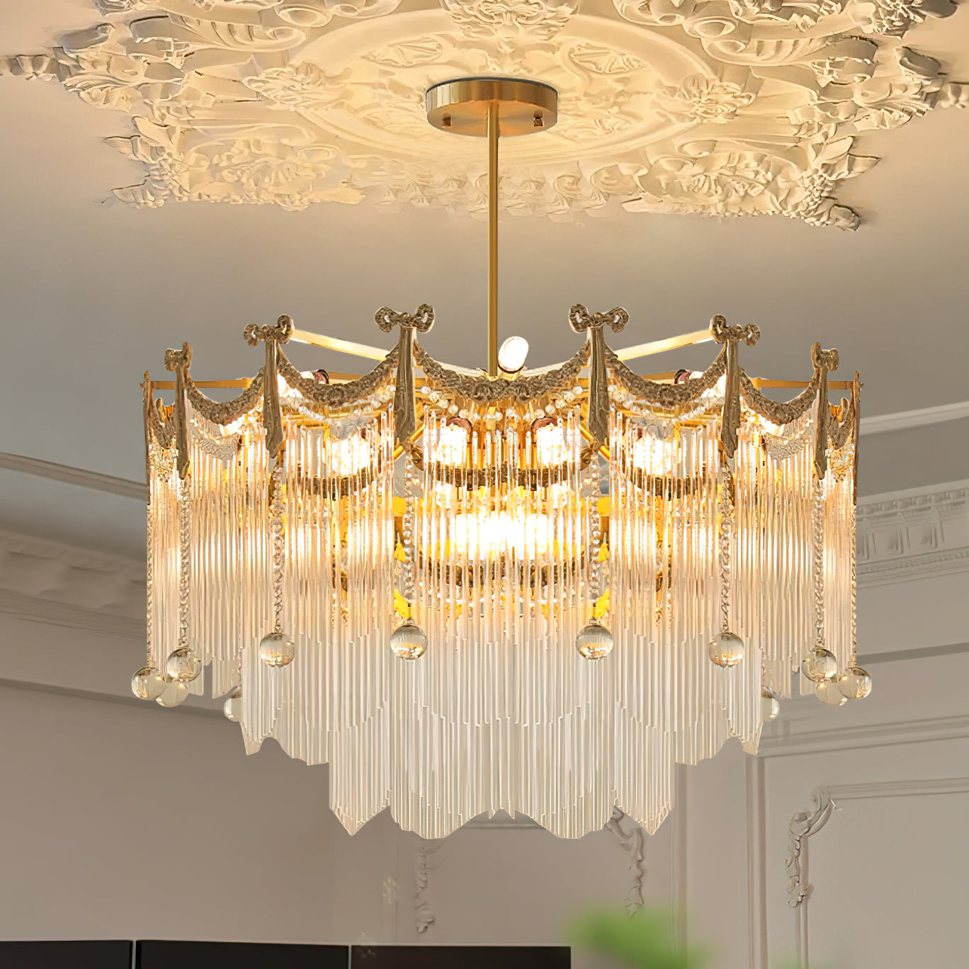 Crystal Water Drop Chandelier - Modern Palace Style Ceiling Light Fixture for Dining Room, Bedroom & Living Room Decor