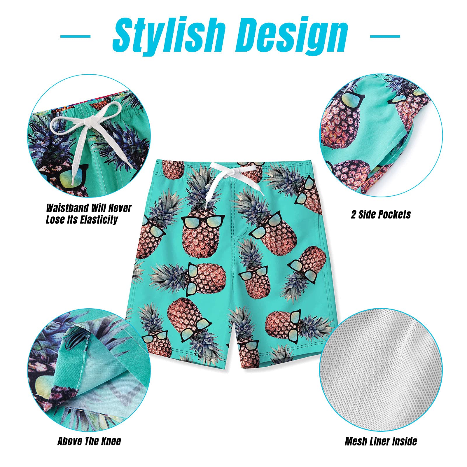BFUSTYLE Boys Swim Trunks with Mesh Lining - Quick Dry Water Resistant Swim Shorts for Kids Ages 5-14 - Perfect for Beach, Pool & Summer Water Activities