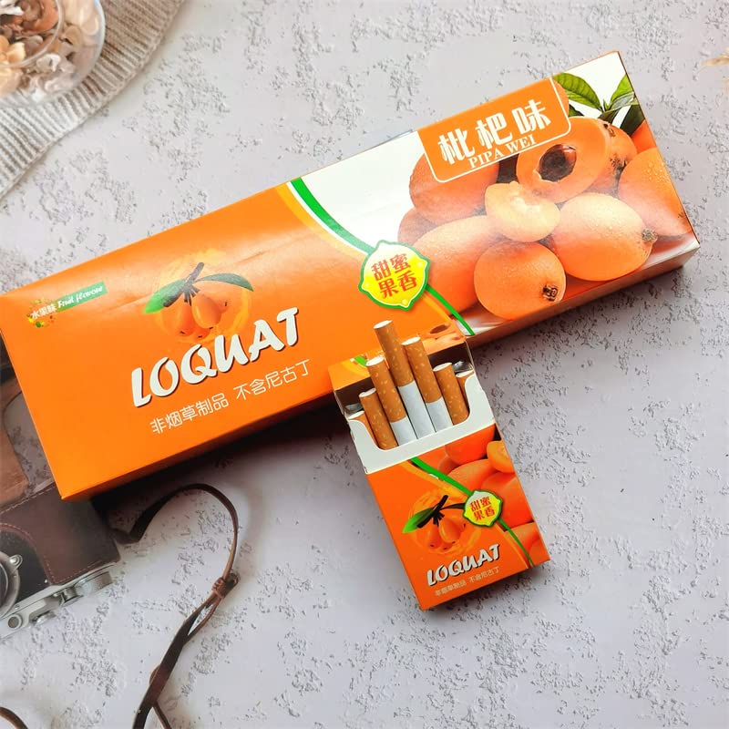 Fruit Flavored Herbal Tea Cigarettes - Rose, Cherry, Blueberry, Strawberry, Grape, Peach - Nicotine-Free Tobacco Alternative (Loquat Flavor, 1 Pack) | Relaxing Aromatherapy & Social Smoking