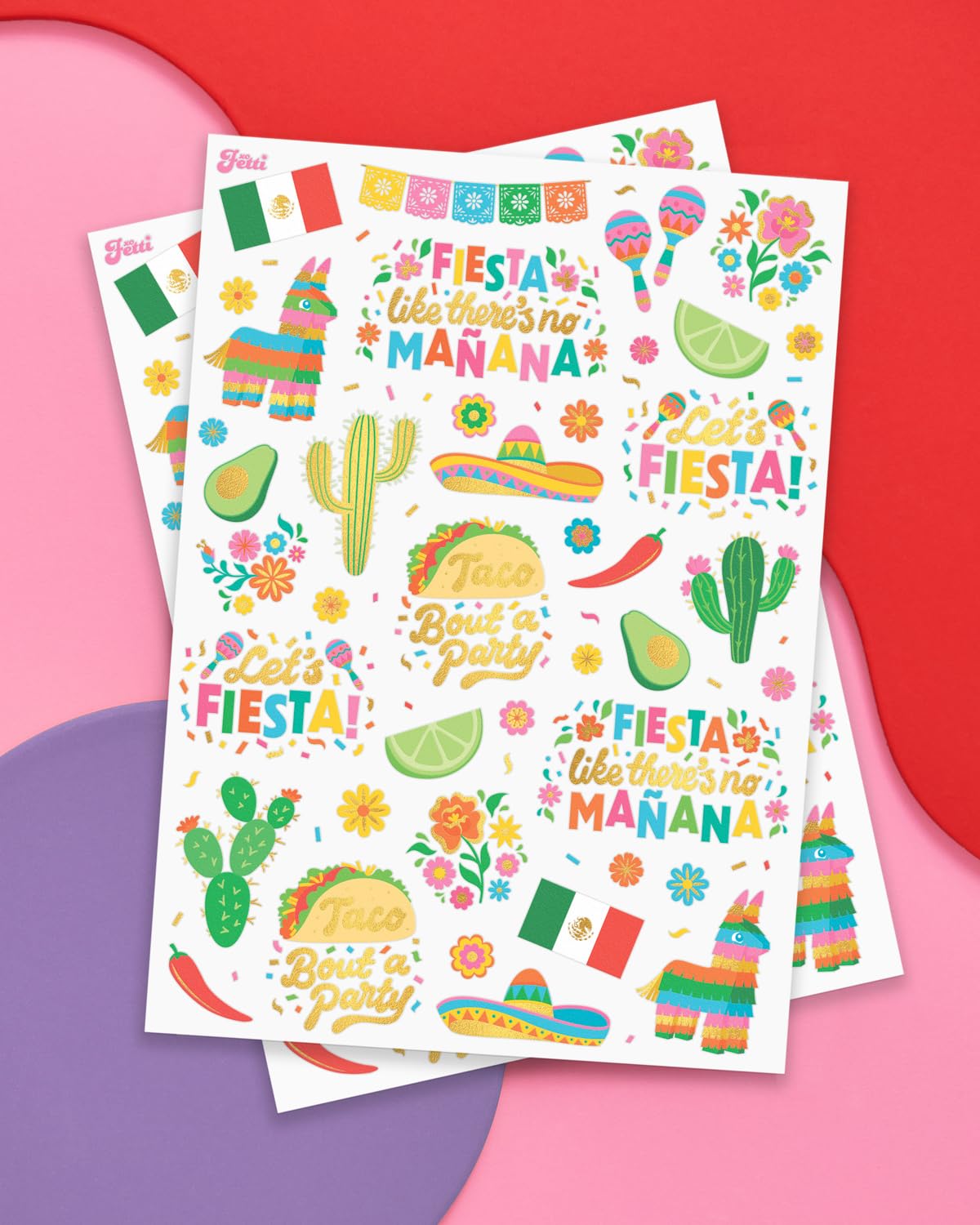 Fetti Fiesta Party Supplies - 52 Metallic Temporary Tattoos for Cinco De Mayo, Bachelorette Parties & Mexican Themed Decorations | Perfect for Celebrations, Festivals & Themed Events