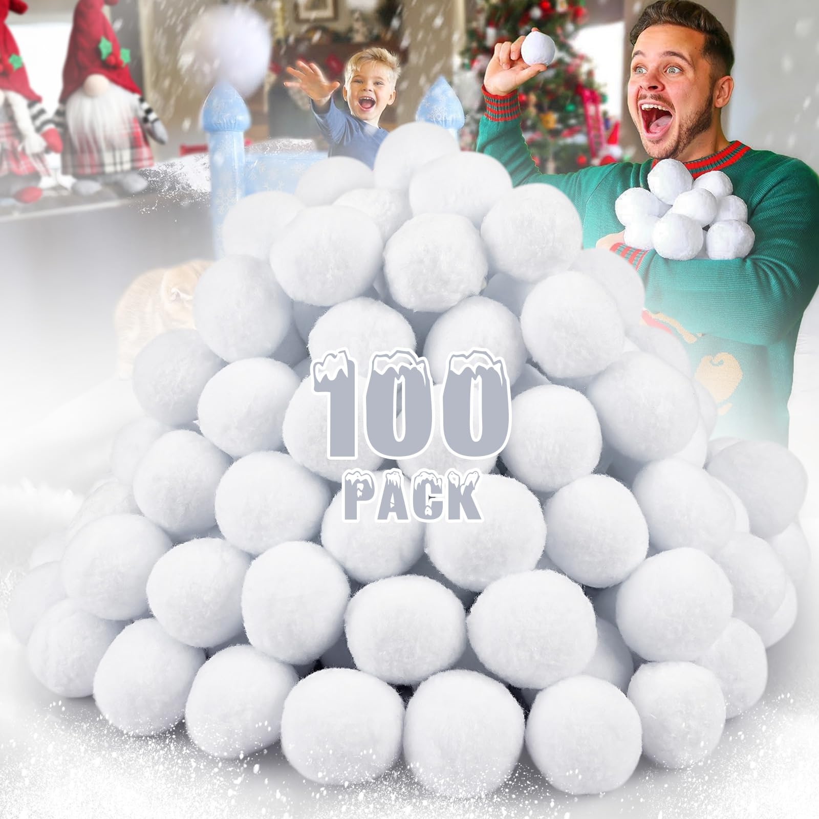 100 Pack Large 1.96 Inch Artificial Snowballs - Indoor/Outdoor Snowball Fight Set for Kids, Winter Party Games, Christmas Decor & DIY Gift Supplies | Perfect for Family Fun, Holiday Activities & Classroom Play