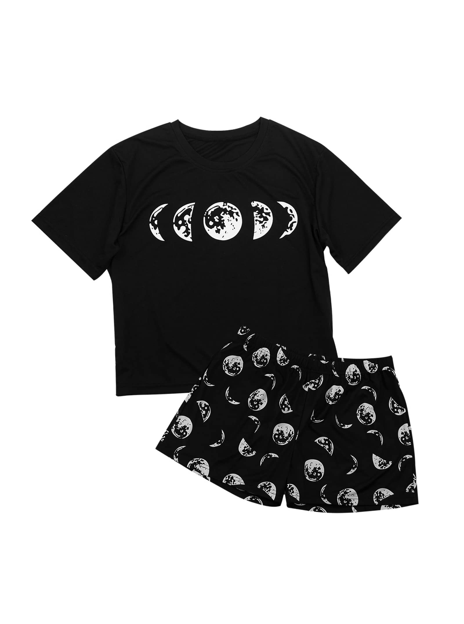 Remidoo Women's Cute Cartoon Print Tee & Shorts Pajama Set - Soft Sleepwear for Lounge & Nightwear - Perfect for Relaxing at Home, Sleepovers and Cozy Nights