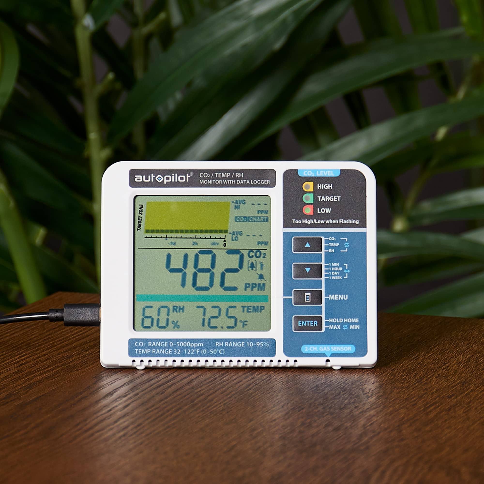 Hydrofarm Autopilot Desktop CO2 Monitor & Data Logger - Indoor Air Quality Meter for Grow Rooms, Greenhouses & Offices | Tracks CO2 Levels, Temperature & Humidity