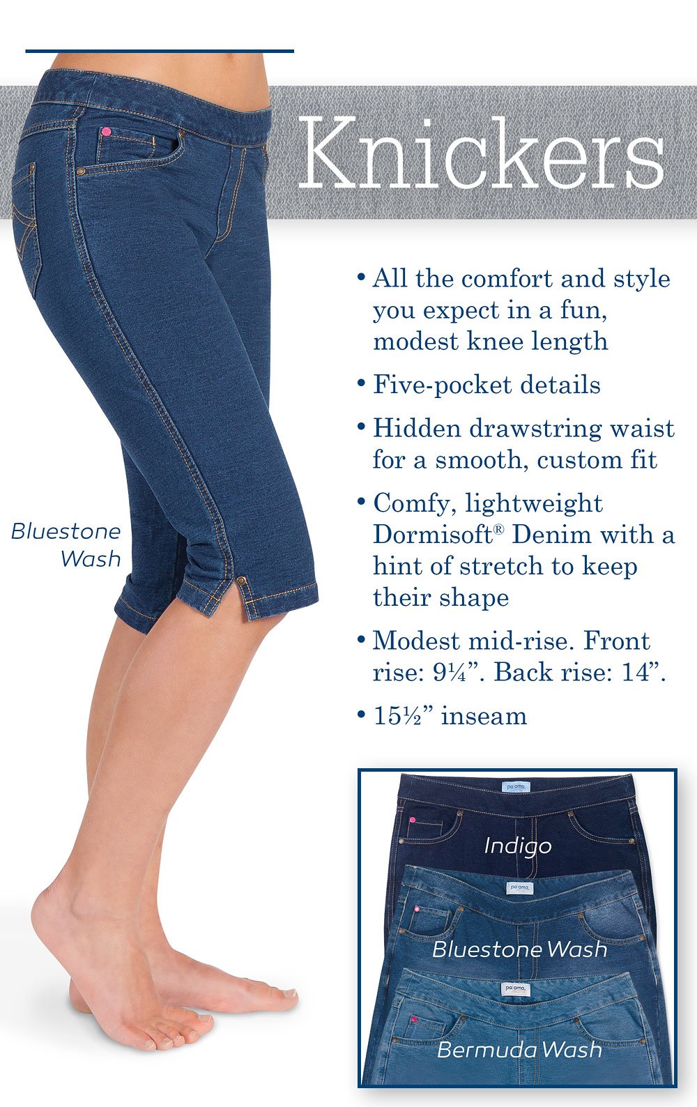 PajamaJeans Women's Bermuda Shorts - Comfortable Knee-Length Pull-On Shorts with Pockets | Perfect for Lounging, Yoga & Summer Outfits