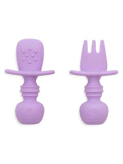 Bumkins 2-Piece Silicone Baby Feeding Utensil Set - Soft Chewable Spoons for Infants & Toddlers - Perfect for Mealtime, Teething Relief and On-the-Go Feeding