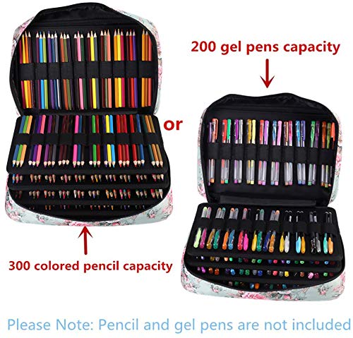 Shulaner Large Capacity Nylon Pencil Case - Holds 300 Colored Pencils or 200 Gel Pens, Zipper Closure Artist & Student Organizer - Perfect for School, Office, Art Classes & Travel Storage