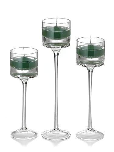 Yummi Set of 18 Floating Candles & Monet Stem Holders - Elegant Hunter Green for Wedding Centerpieces, Romantic Bath Decor & Tabletop Displays