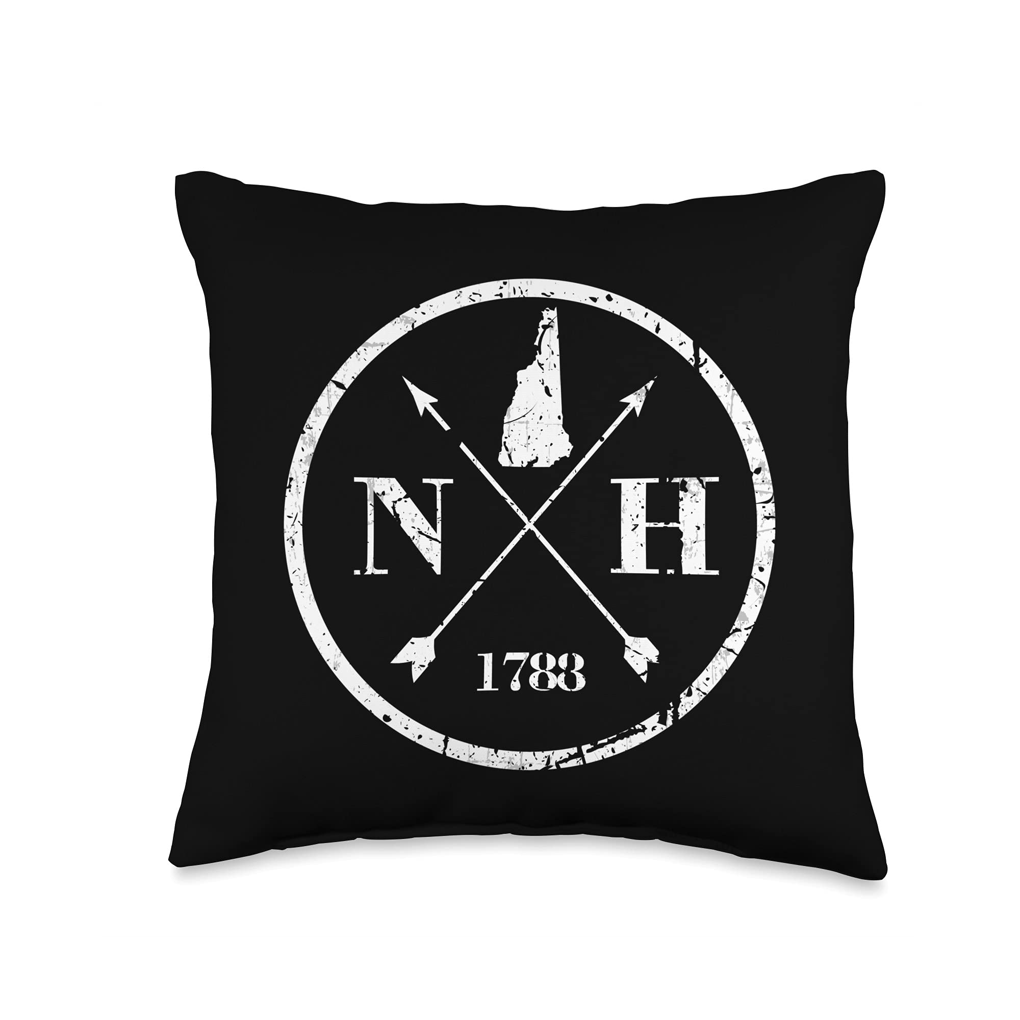 Vintage New Hampshire Outdoor Co Founded Year Arrow Badge Multicolor 16x16 Throw Pillow for Cozy Cabin & Camping Decor