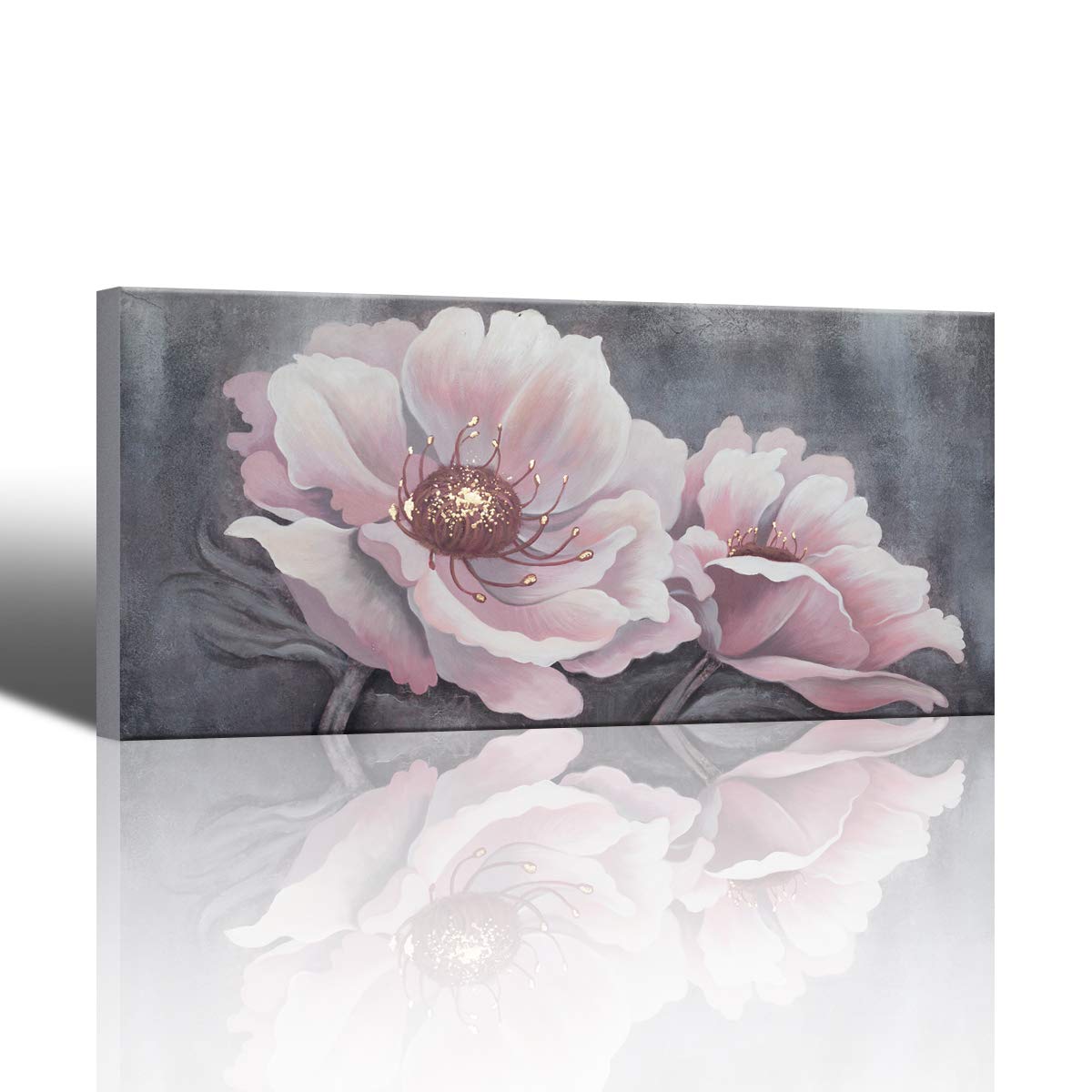 YJYart Large Pink Flower Canvas Wall Art - 29x58 Inch Modern Oil Painting for Living Room & Bedroom Decor - Easy to Hang Home Wall Decorations | Perfect for Housewarming Gifts & Interior Design