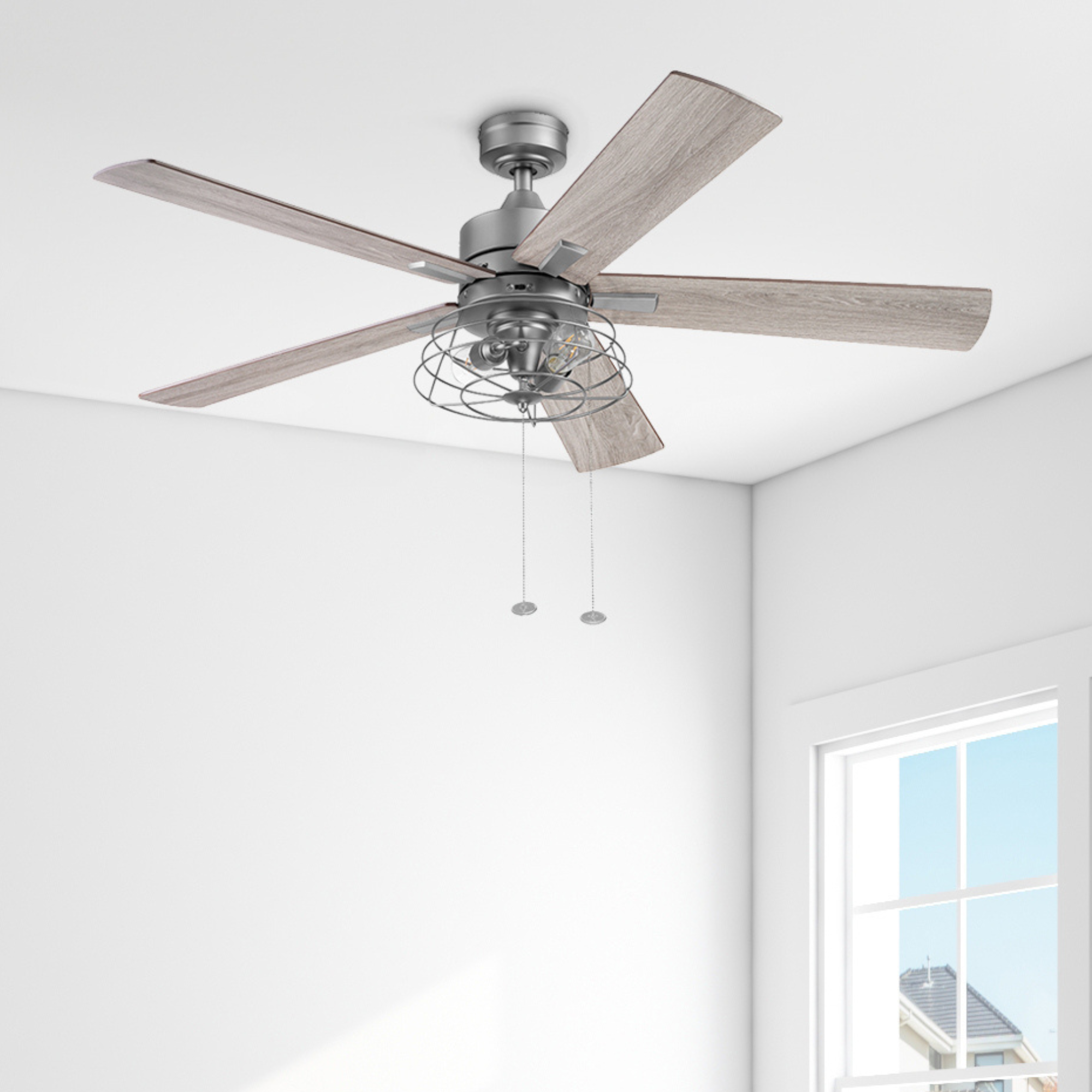 52 Inch Marshall Pewter Ceiling Fan with Pull Chain - Modern Indoor Ceiling Fan for Living Room, Bedroom, and Office - Energy Efficient with Quiet Operation