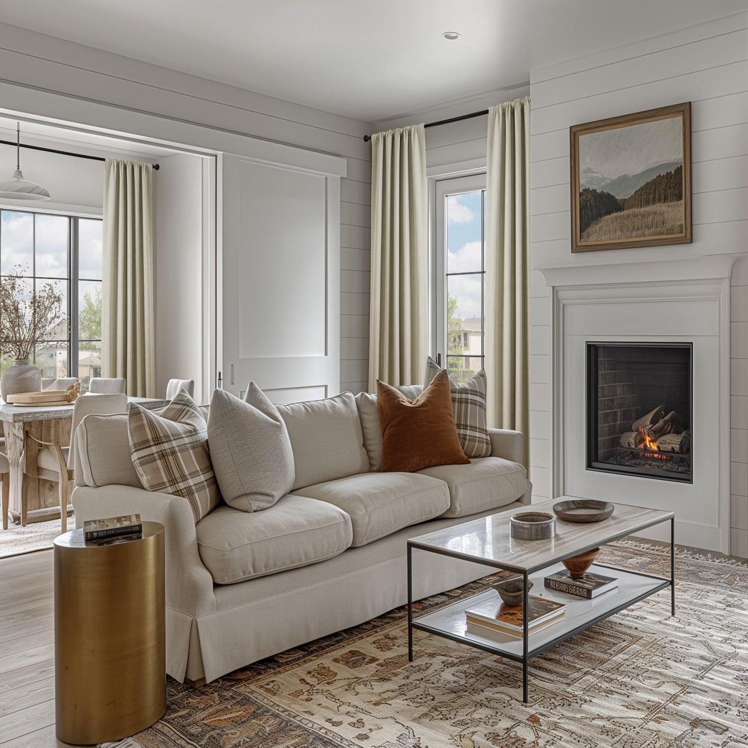 Custom Oatmeal Textured Faux Linen Curtains - Light Filtering Window Drapes for Living Room & Bedroom
