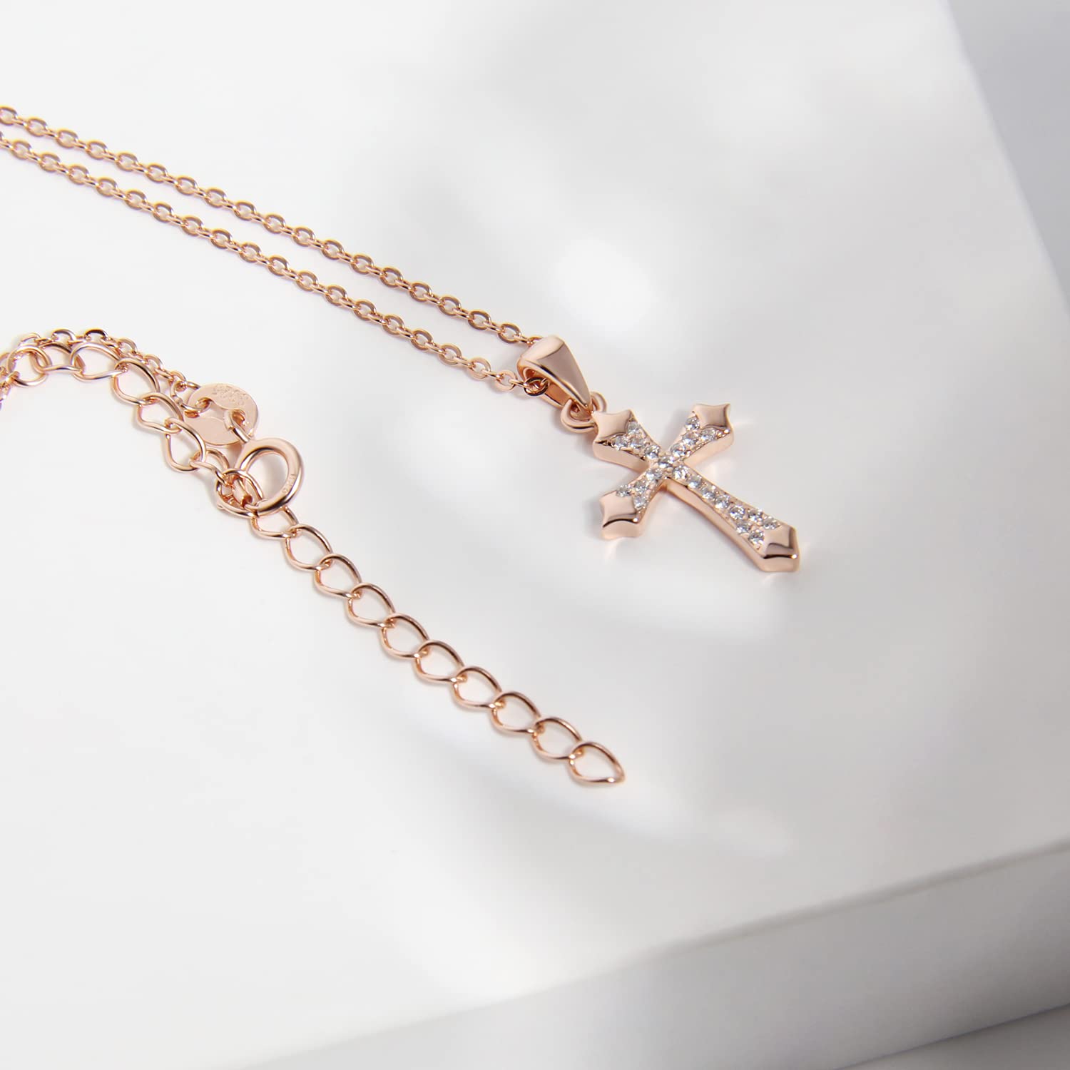 925 Sterling Silver Rose Gold Cross Pendant Necklace for Women & Men - Dainty Religious Christian Faith Jewelry - Perfect for Church, Baptism, Weddings & Everyday Wear