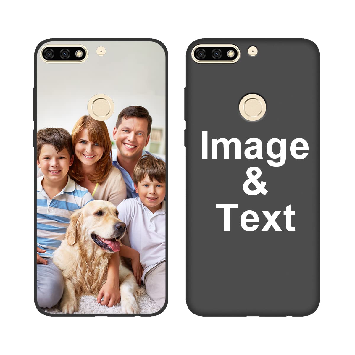 Custom Huawei Y7 2018 Phone Case - Personalized Picture, Shockproof Silicone Cover, Soft Candy Design - Perfect Christmas/Birthday Gift - Black Protective Case for Daily Use & Travel