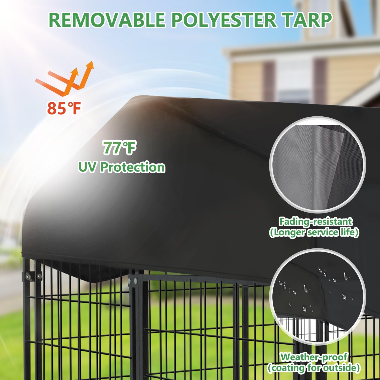Heavy Duty Outdoor & Indoor Dog Kennel with Roof - 4.2' x 4' x 4.5' Large Dog Cage with Waterproof Cover & Adjustable Feeding Bowls - Perfect for Yard, Patio, or Home Use - Durable Dog House for All Weather Conditions