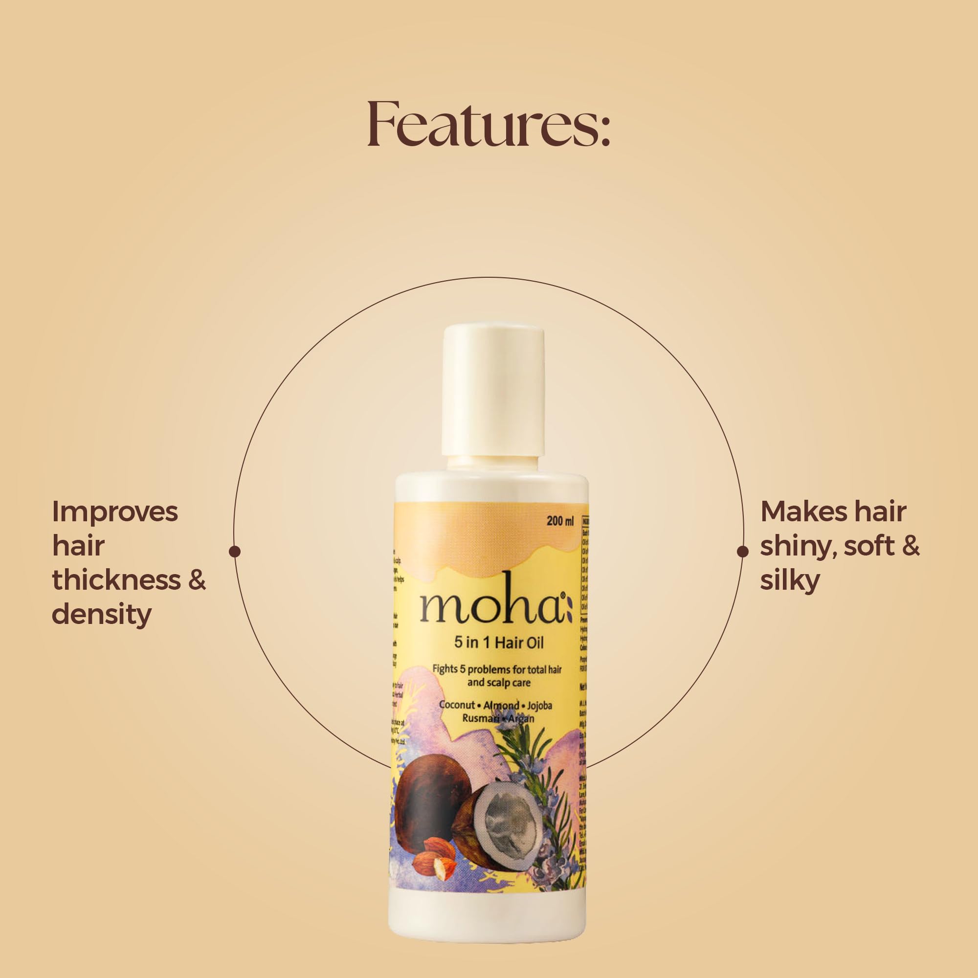 moha: 5-in-1 Ayurvedic Hair Growth Oil with Coconut, Almond & Argan Oils - Clinically Proven to Reduce Hair Fall & Promote Growth (200ml) | Perfect for Daily Hair Care, Scalp Massage & Damaged Hair Treatment