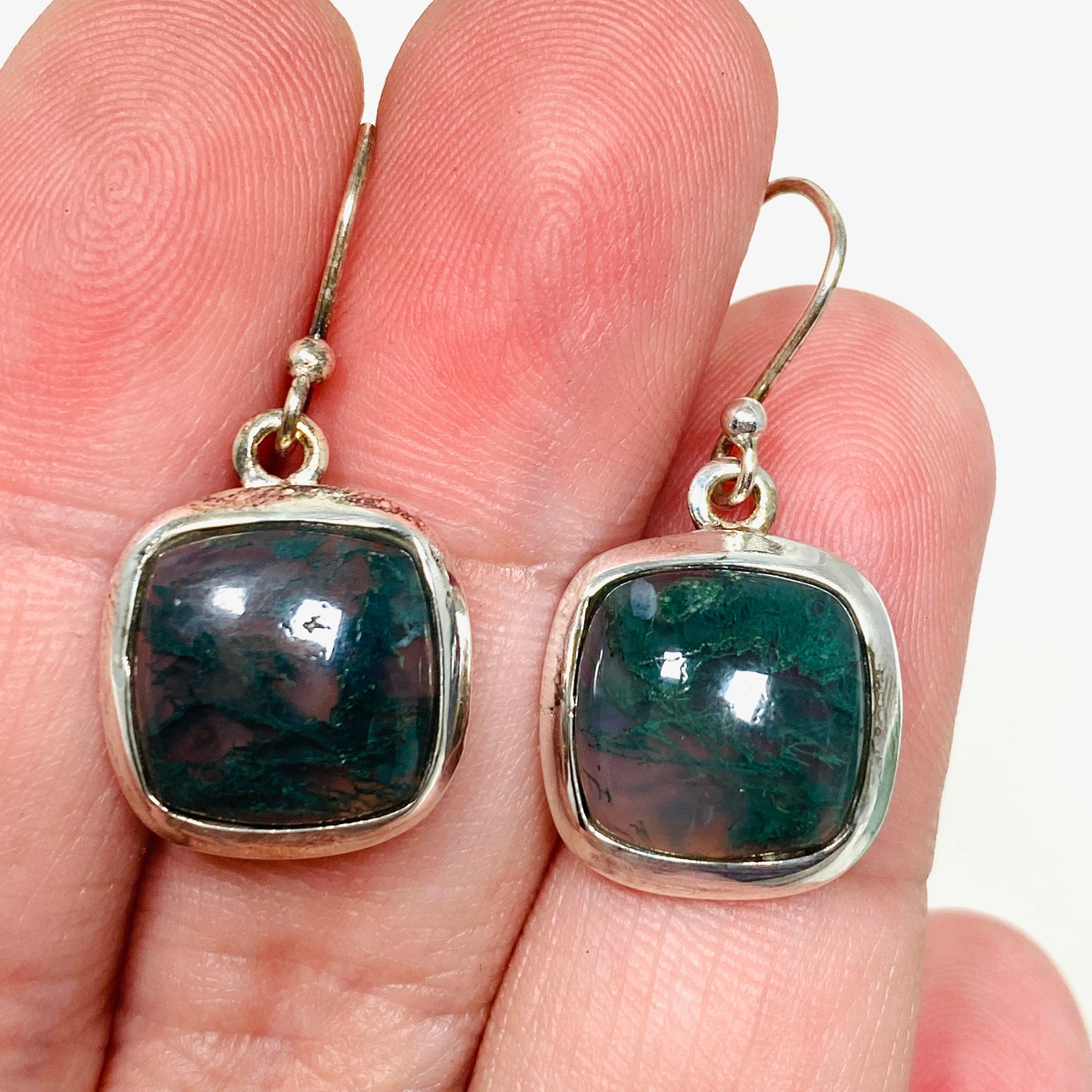 Natural Moss Agate Square Stud Earrings for Women - Hypoallergenic Sterling Silver 925 - Elegant Minimalist Jewelry for Daily Wear & Special Occasions