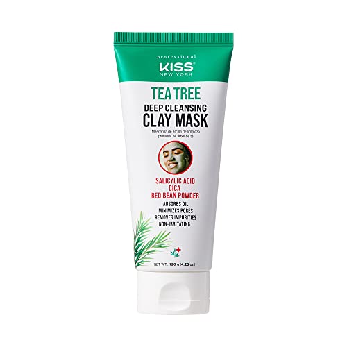 Kiss New York Tea Tree Deep Cleansing Clay Mask - Korean Skincare for Pore Minimizing, Oil Control & Blackhead Removal - Non-Irritating Face Mask (4.23 oz) - Perfect for Oily & Acne-Prone Skin Care Routine