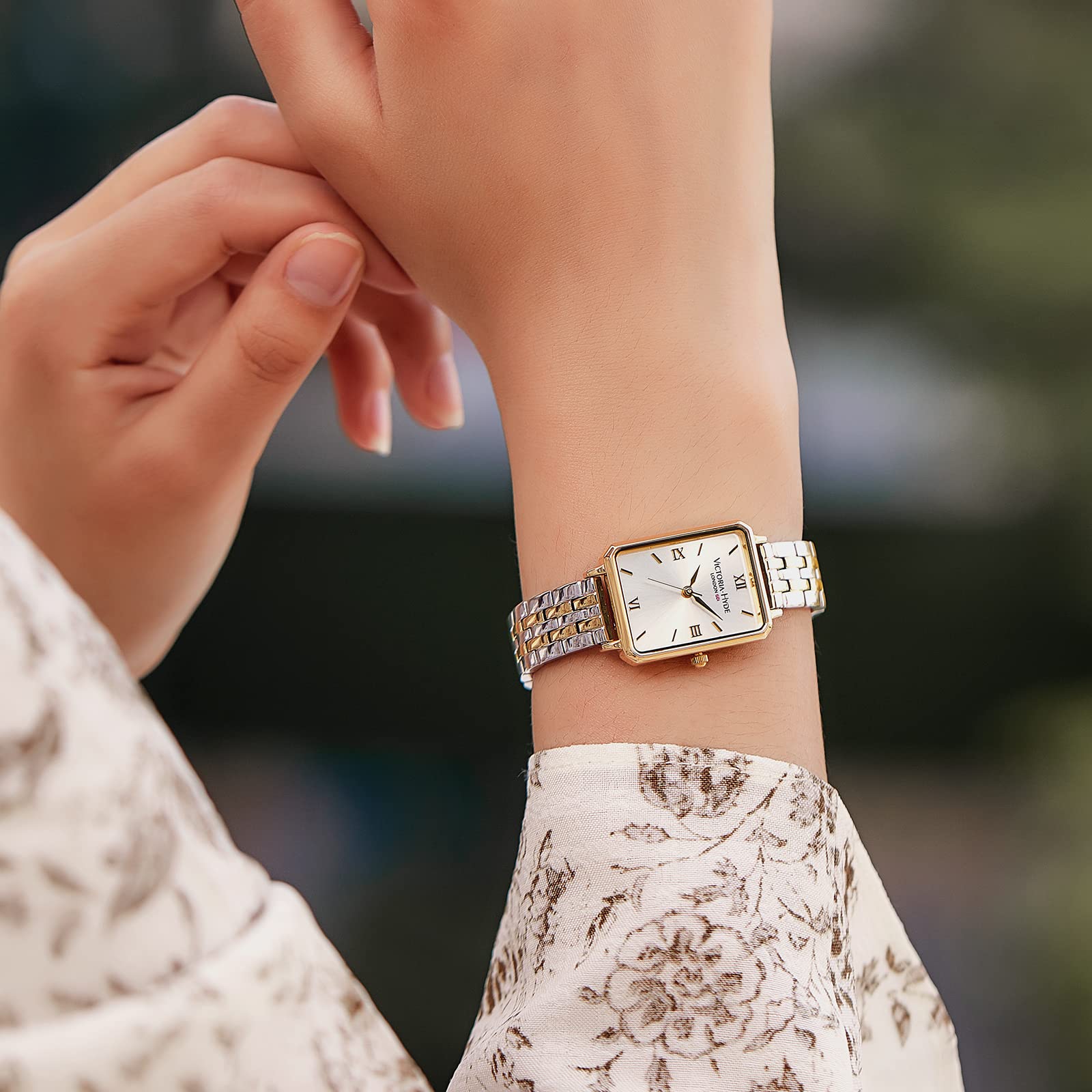 VICTORIA HYDE Two-Tone Women's Watch | Classic Rectangular Silver & Gold Stainless Steel Watch for Women | Elegant Dress Watch for Office, Party & Everyday Wear