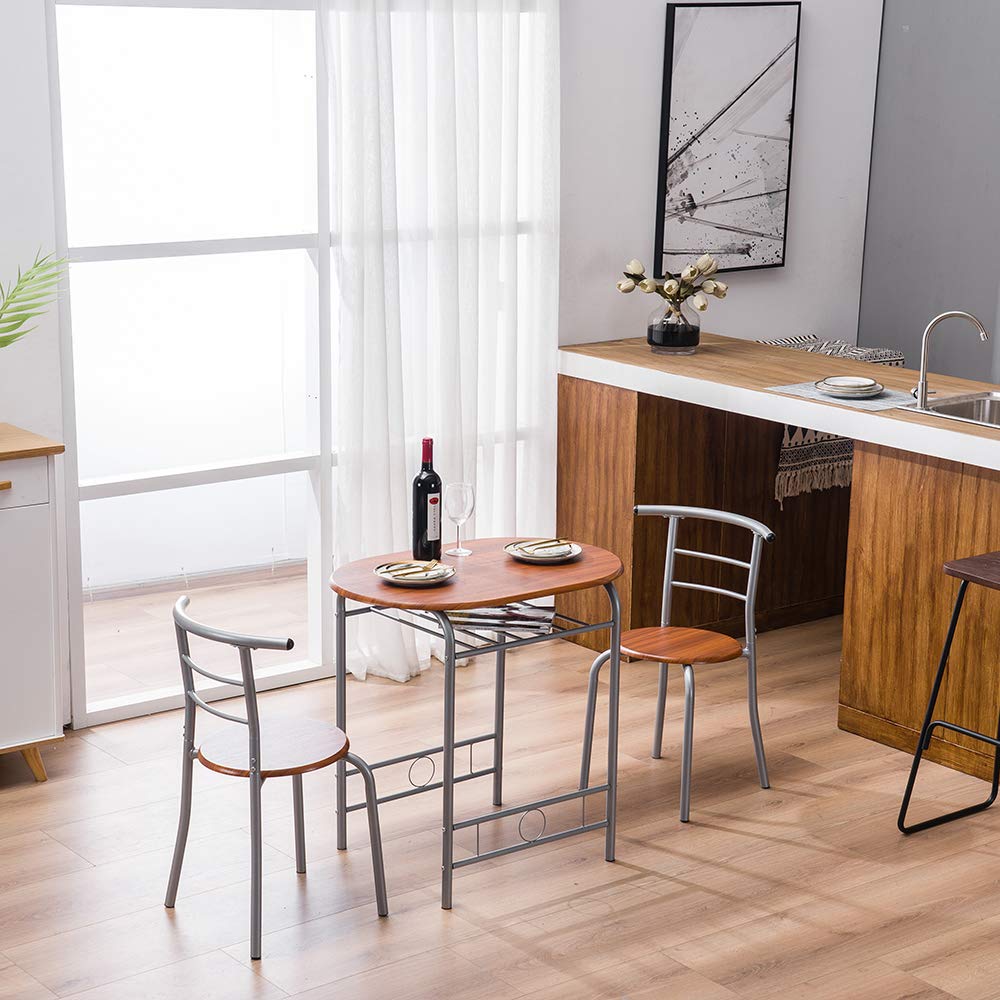 Lykos Modern PVC Breakfast Table Set - 1 Table & 2 Chairs, Black Kitchen Furniture for Small Spaces, Cafe Style Dining (Brown) | Perfect for Apartments, Balconies, and Cozy Kitchen Nooks