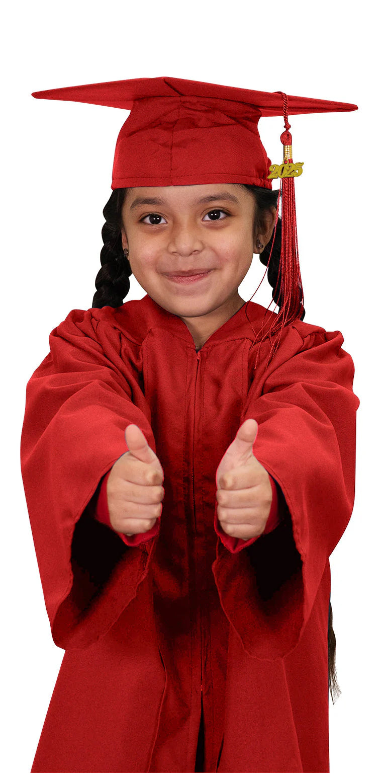 Matte Red Graduation Cap & Gown Set for Preschool & Kindergarten Kids - Perfect for Graduation Ceremonies, Photo Shoots & School Events