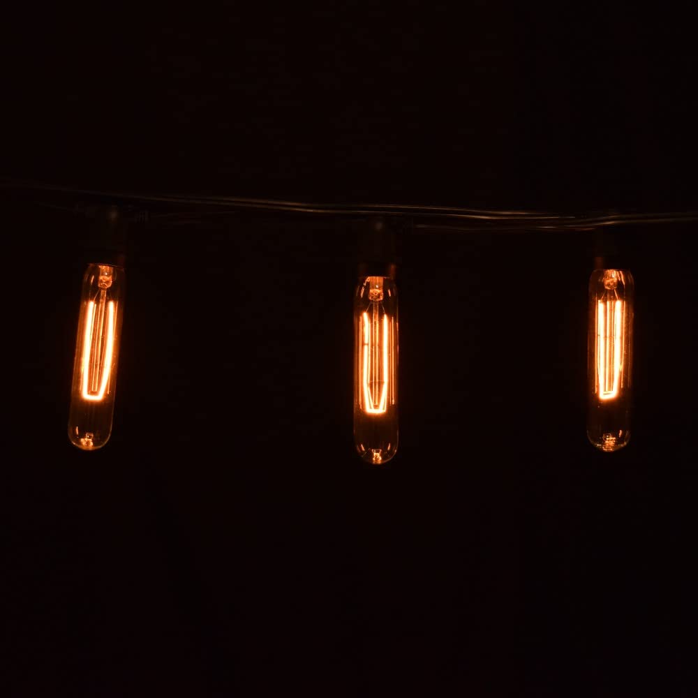 Commercial Edison Bulb Outdoor String Lights - 50 ft Black Wire with Hand-Threaded Filament (T25 Tube) - Perfect for Patio, Garden, Restaurant & Wedding Decor