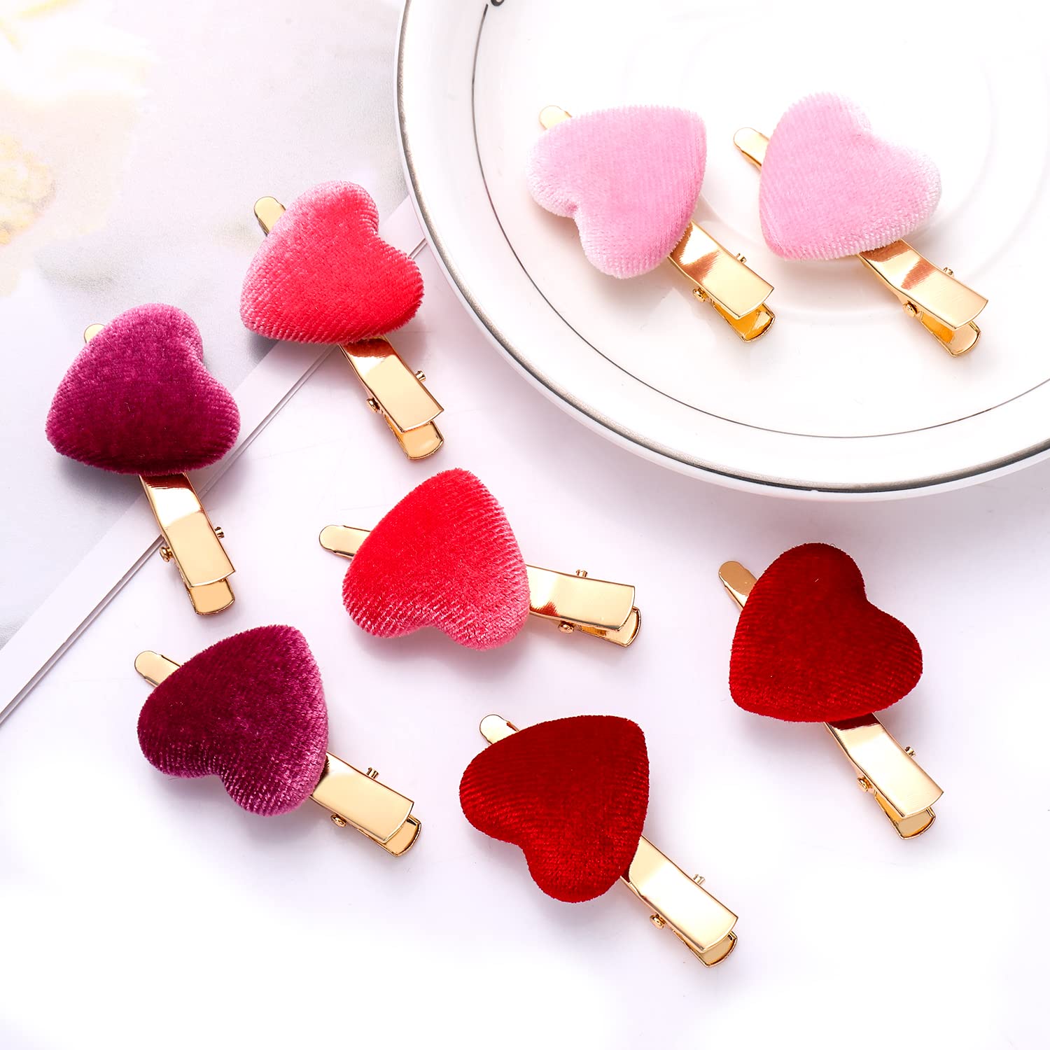 8PCS Velvet Heart Hair Clips for Women & Girls - Valentine's Day Hair Accessories Gift Set (Red) - Perfect for Parties, Weddings & Everyday Styling