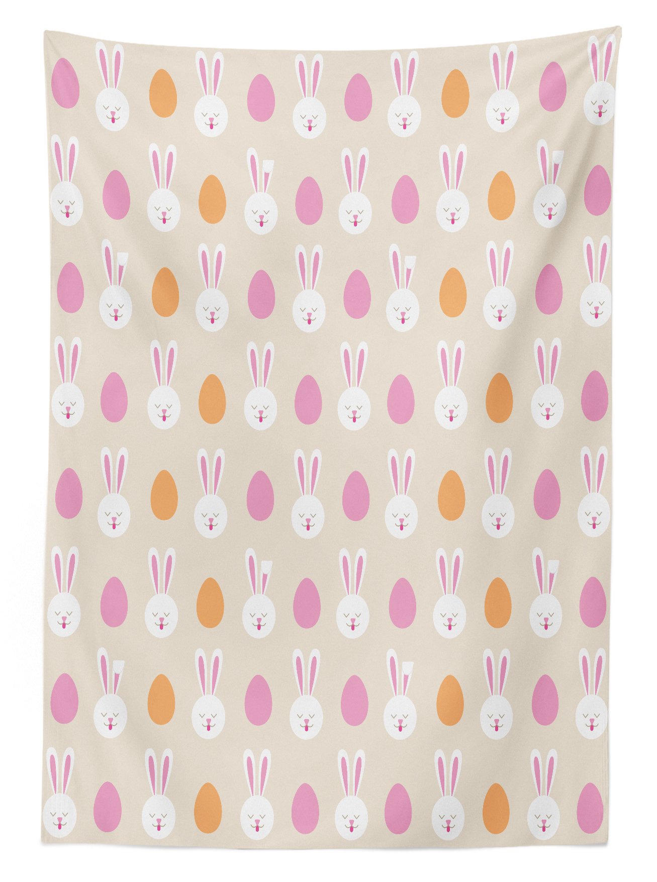 Ambesonne Easter Outdoor Tablecloth - Cartoon Bunny Faces & Egg Silhouettes Design, Washable Picnic Table Cover 58x84 Inches, Pale Pink Orange Beige - Perfect for Spring Parties, Easter Decorations & Outdoor Dining
