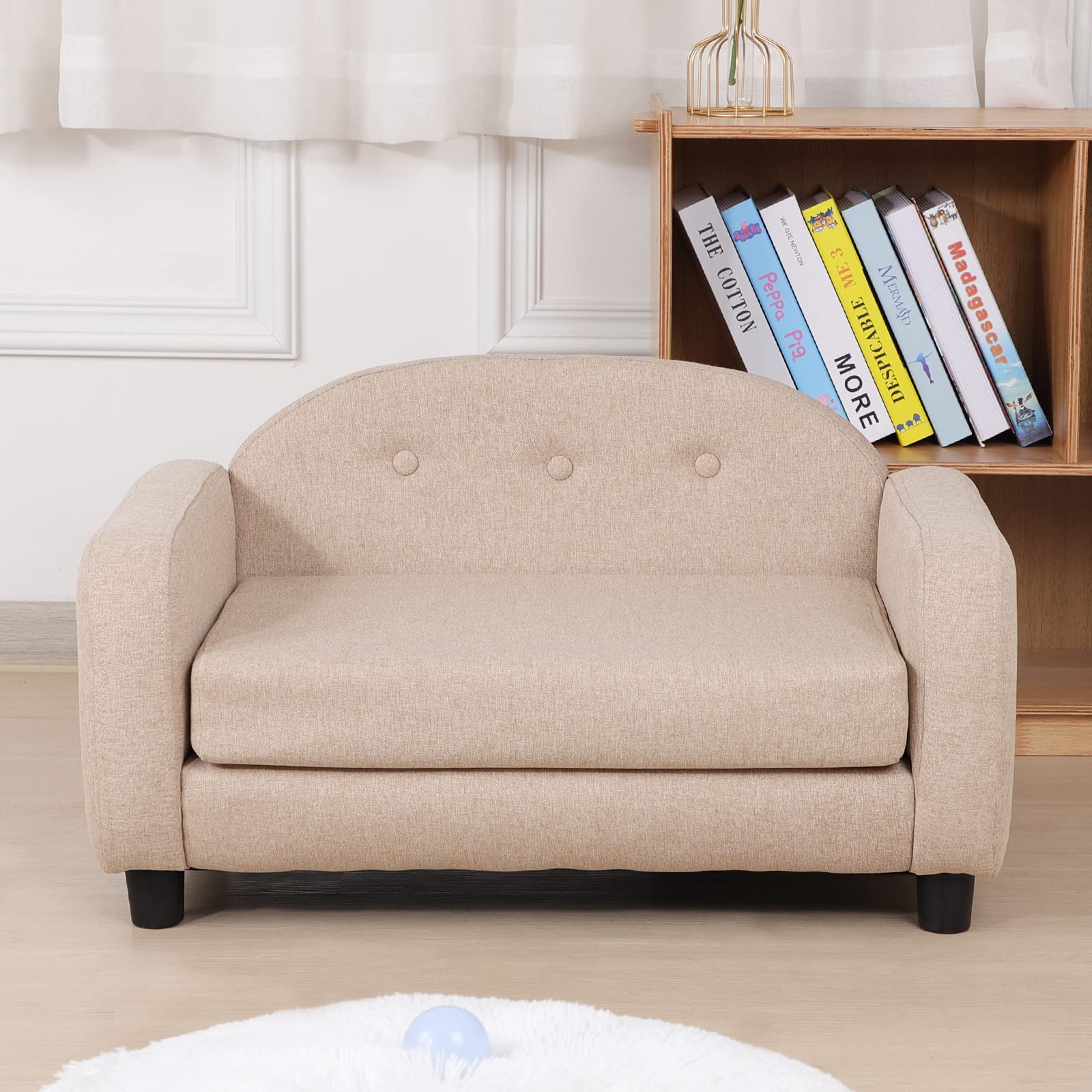 Premium Pet Bed Sofa for Small Dogs & Cats - Soft Washable Cushion, Cozy Puppy Bed & Cat Couch - Perfect for Living Room, Bedroom & Pet Napping (Beige)