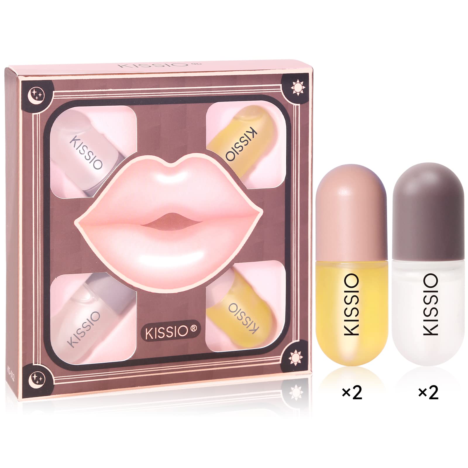KISSIO Lip Plumper Set - 4PCS Natural Lip Plumping Gloss & Moisturizing Care for Day & Night Use | Cruelty-Free Vegan Formula (5.5ml x4) | Perfect for Date Night, Parties & Daily Lip Enhancement