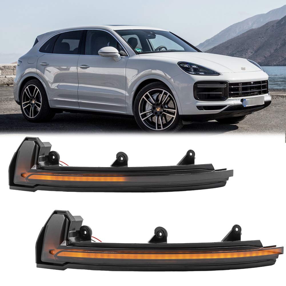 2Pcs Smoked Lens Amber Sequential LED Turn Signal Lights for Porsche Cayenne 958 (2015-2018) - Dynamic Blinking Flow Design, Side Mirror Indicator Replacement - Perfect for Night Driving & Enhanced Safety