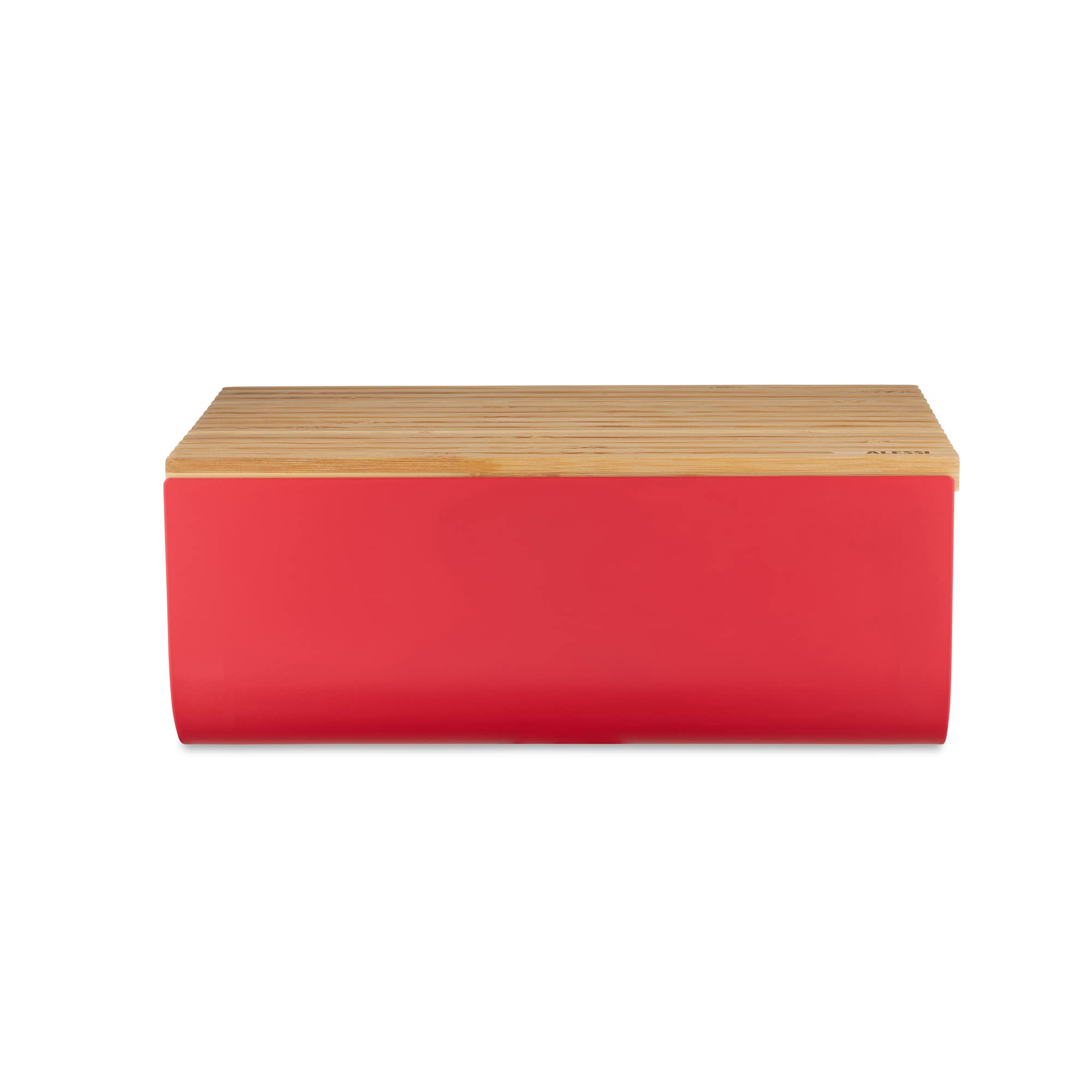 Alessi BG03 R Mattina Bread Box - Stainless Steel with Epoxy Resin & Bamboo Cutting Board - Red - Perfect for Kitchen Storage & Bread Display