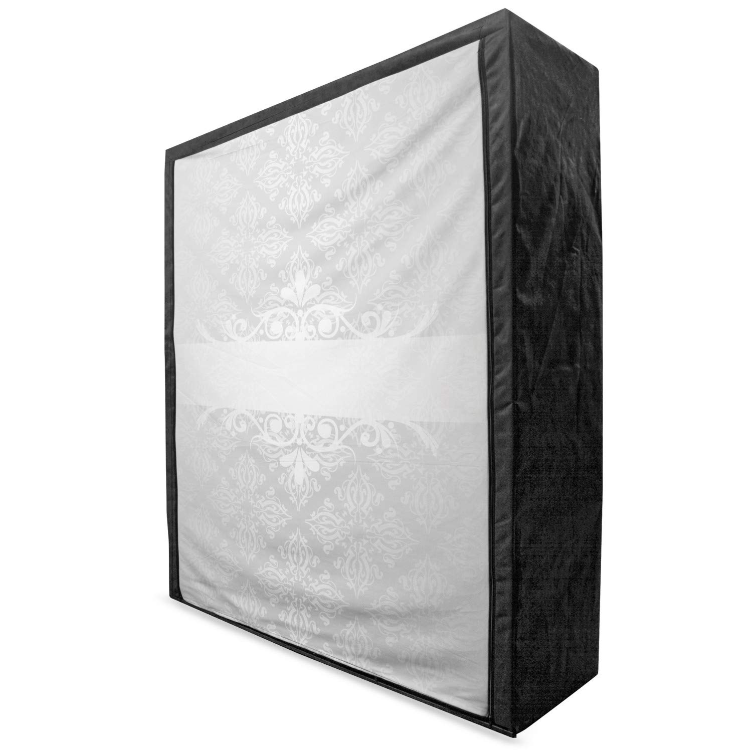 Ambesonne Grey Portable Fabric Wardrobe with Classical Floral Renaissance Tile Pattern - Antique Scroll Detail Clothing Organizer with Shelves (59 Inch) - Perfect for Bedroom Storage, Closet Organization & Small Space Living