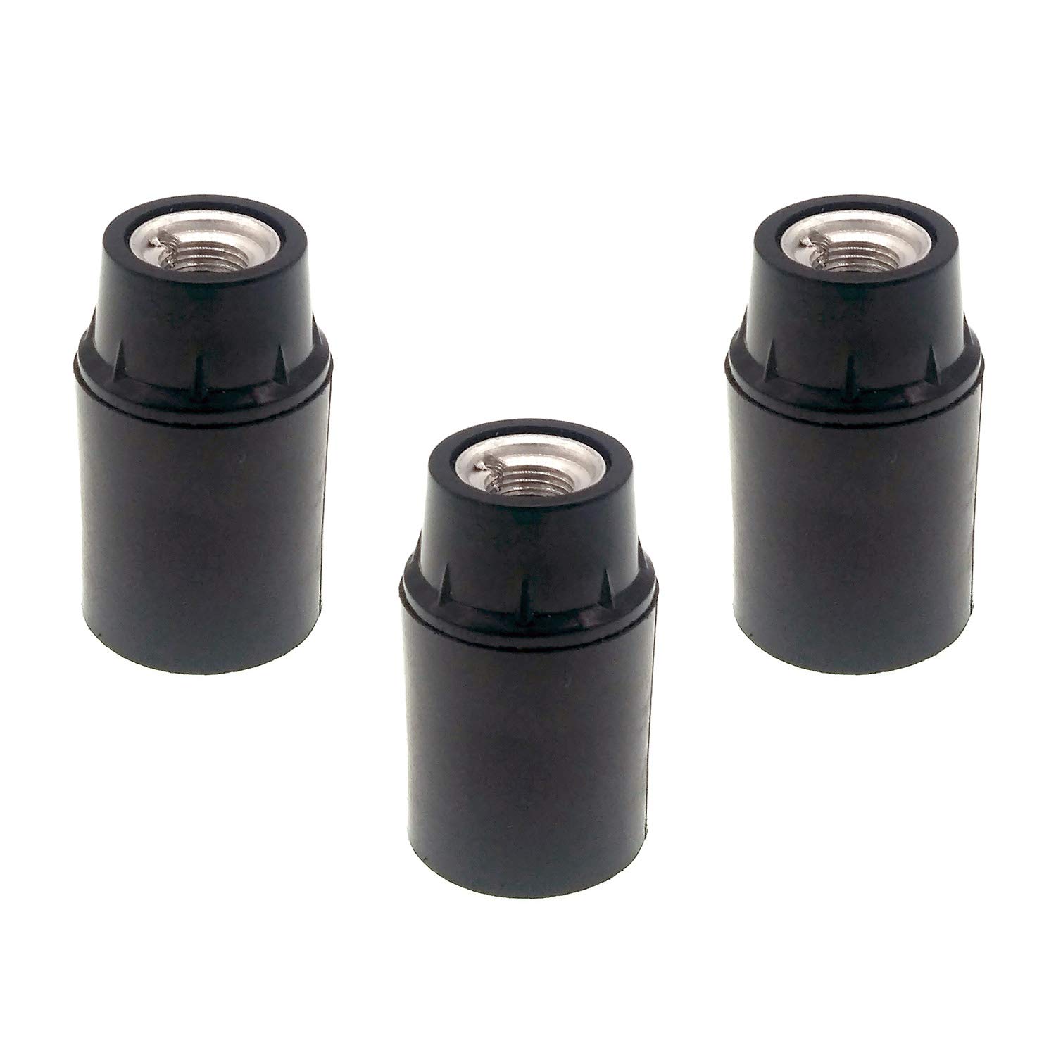 E12 Candelabra Base Lamp Holder - 3-Pack Black Bakelite Keyless Light Socket for Chandeliers, Ceiling Fans & Vintage Fixtures - Glo-Shine Durable E12 Bulb Socket Replacement