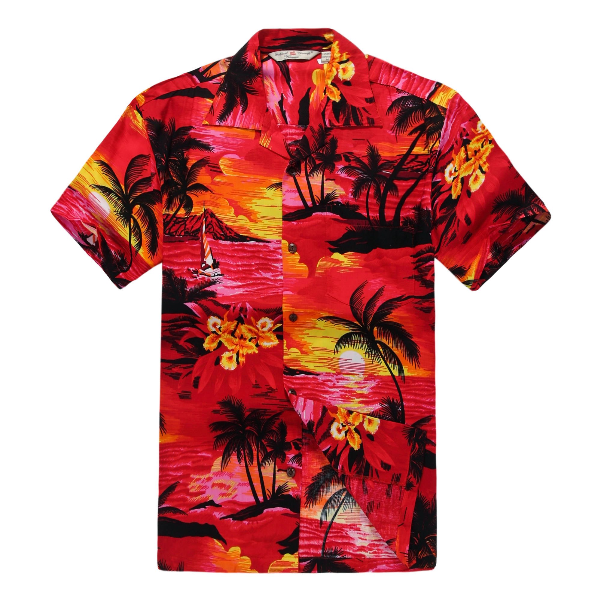 **Matching Couple Hawaiian Luau Shirts & Neon Sunset Maxi Sweetheart Dress – Tropical Vacation Outfits for Beach Parties & Summer Getaways**
