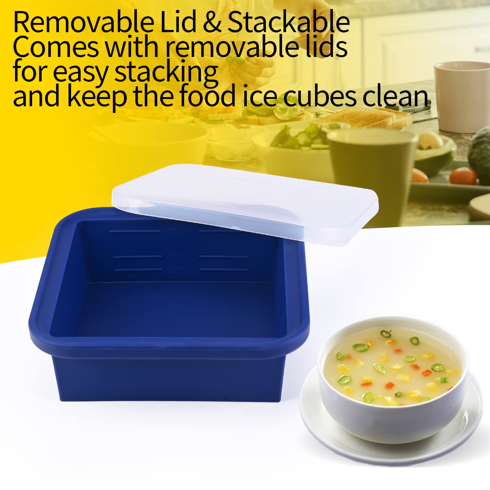 4 Cup Silicone Freezer Tray with Lid - 1 Pack Leak-Proof Soup Ice Cube Mold for Easy Food Storage | Perfect for Freezing Broth, Stew, Sauce & Meal Prep (BPA-Free, Dishwasher Safe)